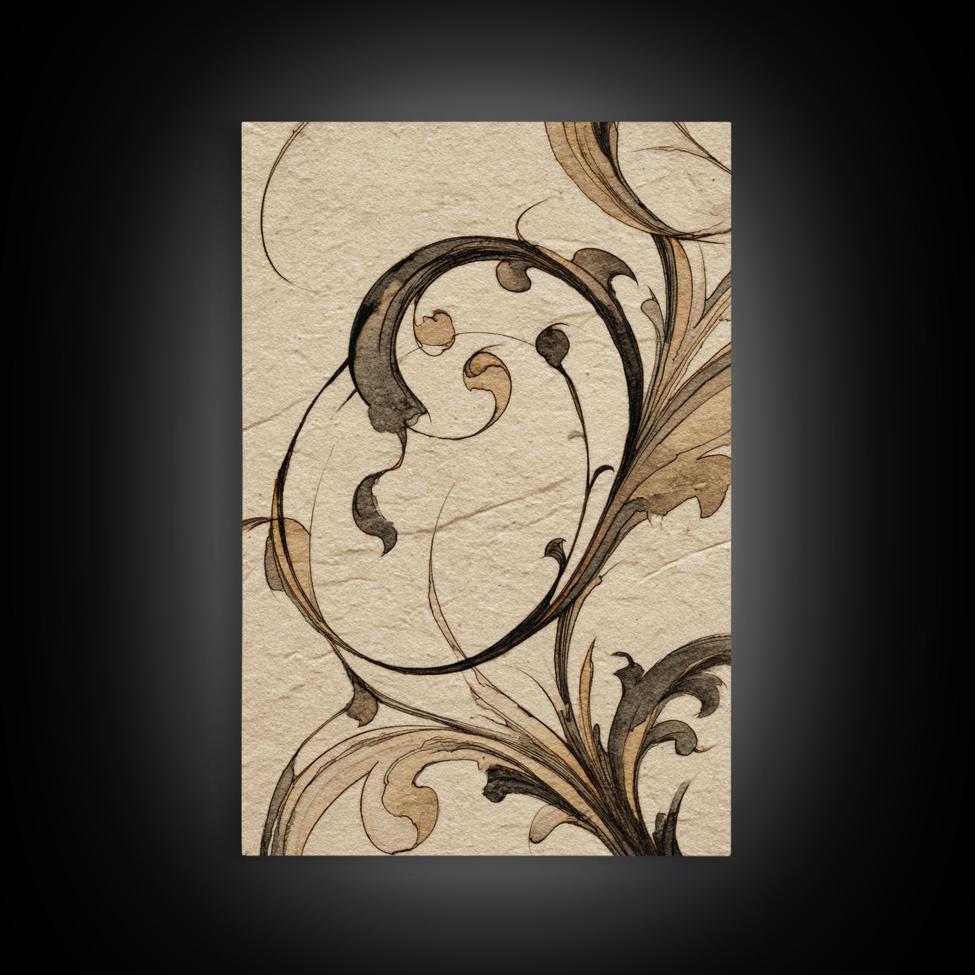 Ornamental Frame of Flourished Pen Curves Framed Canvas Print, Calligraphy Art, Wall Decor, Living Room Decor, Fine Art, Script, CAL-2x3-98