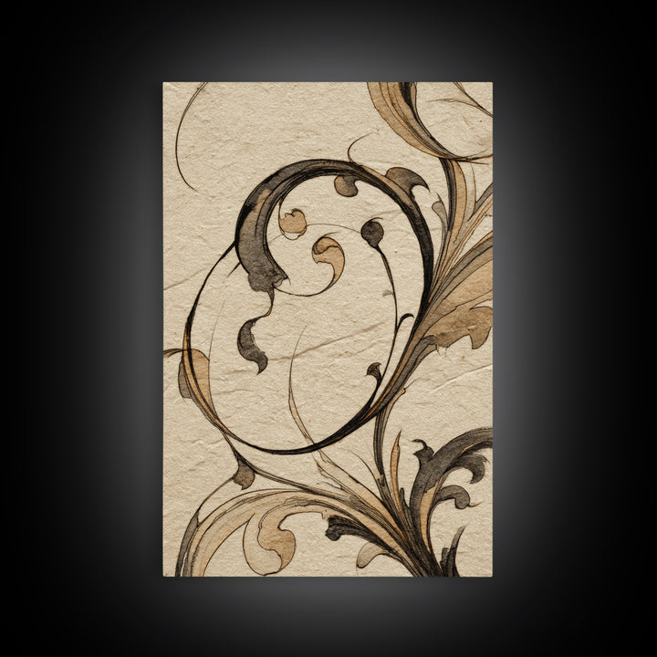 Ornamental Frame of Flourished Pen Curves Framed Canvas Print, Calligraphy Art, Wall Decor, Living Room Decor, Fine Art, Script, CAL-2x3-98