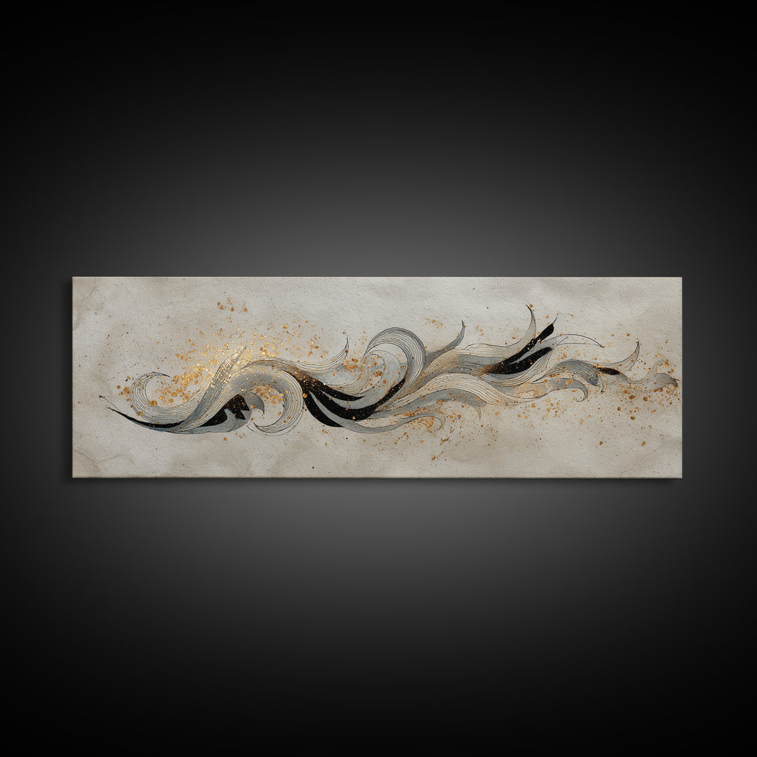 Arabic Ornamental Curves as Non Readable Art Canvas Print, Calligraphy Art, Statement Artwork, Living Room Decor, Script, CAL-3x1-19