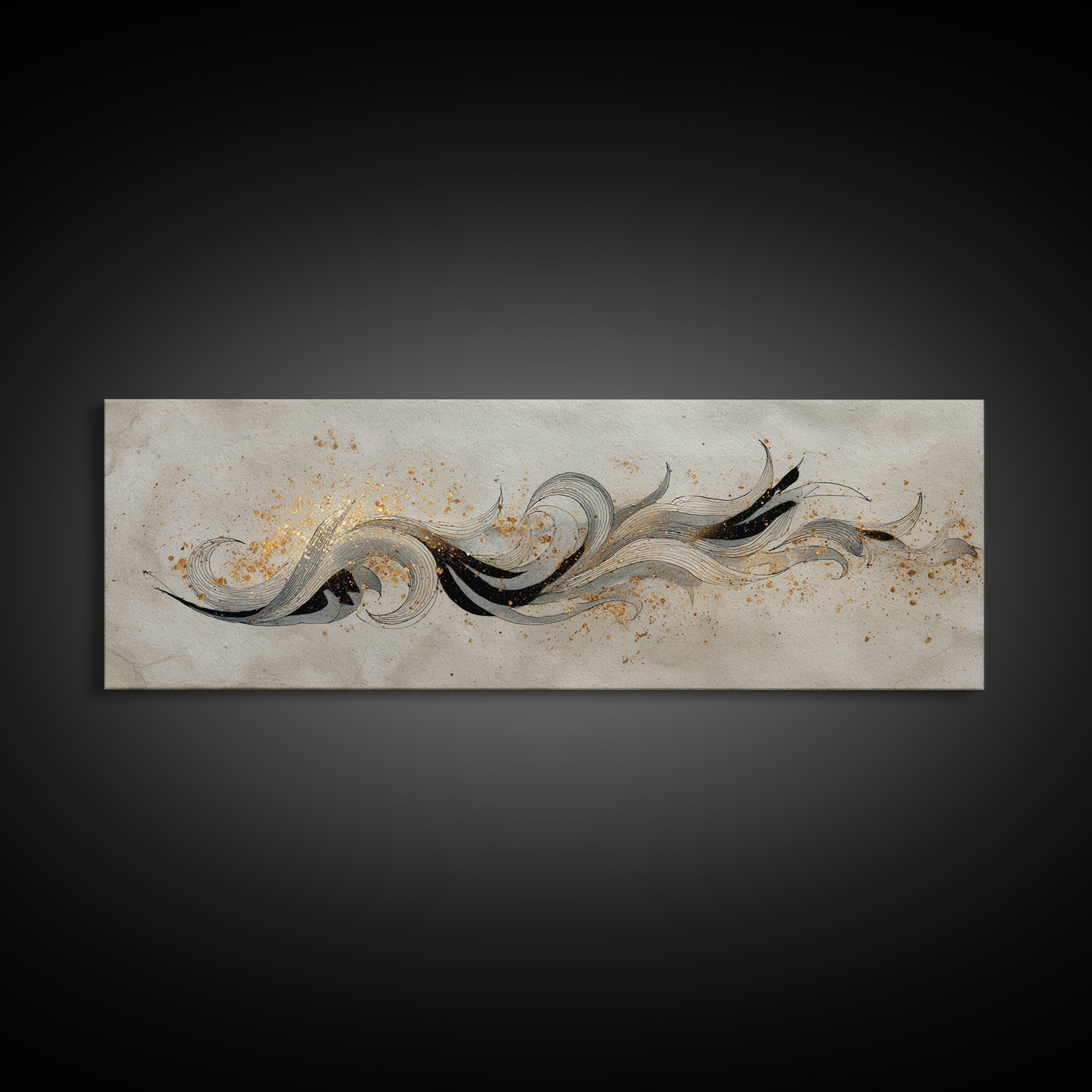 Arabic Ornamental Curves as Non Readable Art Canvas Print, Calligraphy Art, Statement Artwork, Living Room Decor, Script, CAL-3x1-19