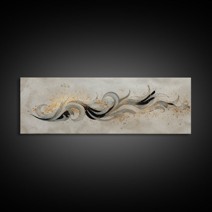 Arabic Ornamental Curves as Non Readable Art Canvas Print, Calligraphy Art, Statement Artwork, Living Room Decor, Script, CAL-3x1-19