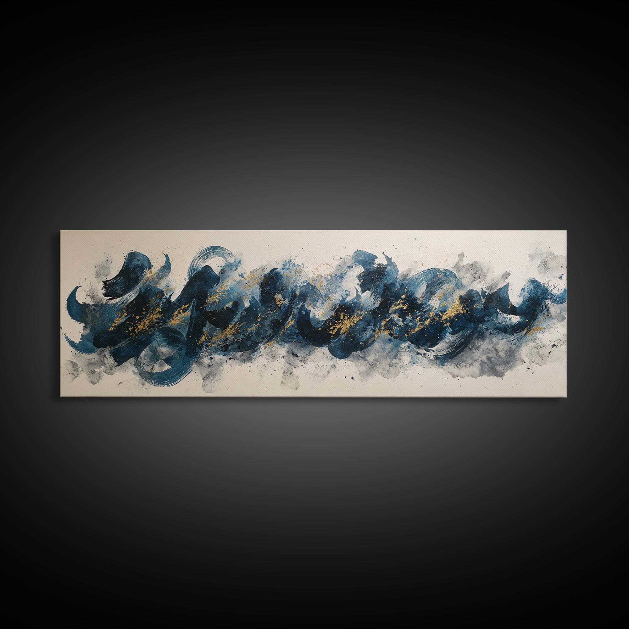 Modern Calligraphy Wave Framed Canvas Print, Calligraphy Art, Digital Prints, Living Room Decor, Script, Living Room Wall Art, CAL-3x1-2