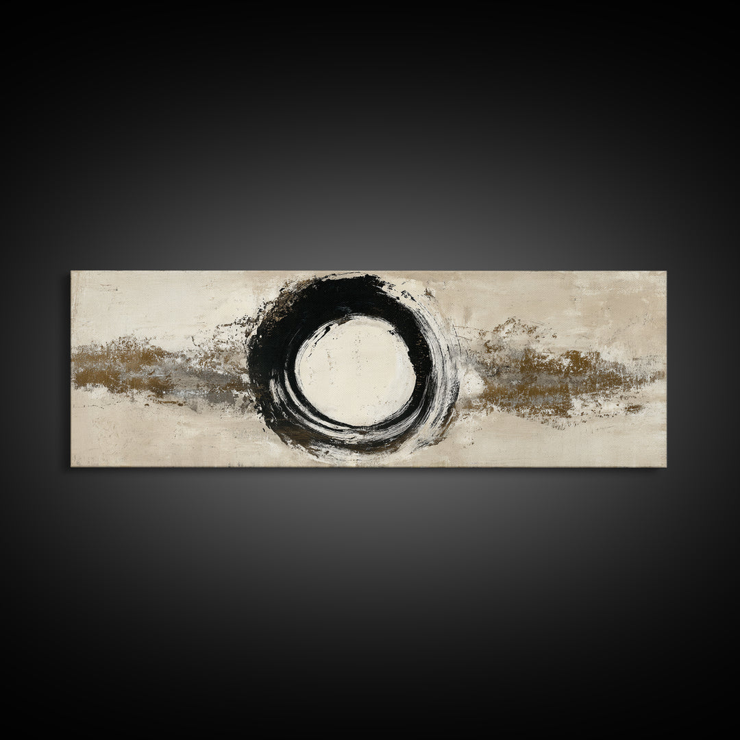 Japanese Brush Mark Circle Canvas Print, Calligraphy Art, Japanese Decor, Living Room Decor, Fine Art, Script, Art Print, CAL-3x1-20