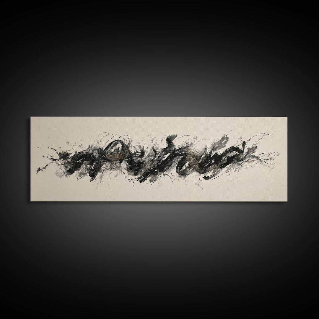 Calligraphic Bird Shape Formed from Flowing Lines Canvas Print, Calligraphy Art, Gallery Wall Set, Living Room Decor, Script, CAL-3x1-24