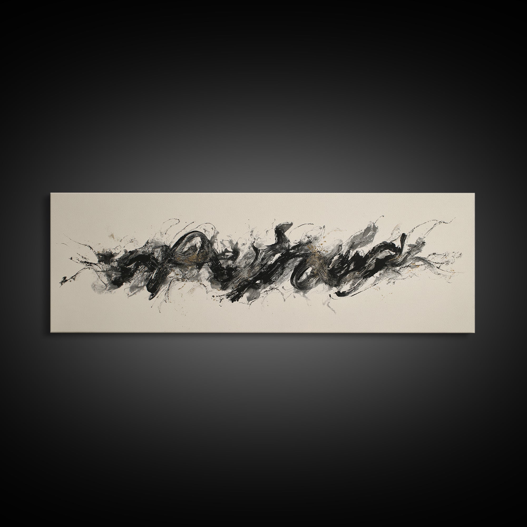 Calligraphic Bird Shape Formed from Flowing Lines Canvas Print, Calligraphy Art, Gallery Wall Set, Living Room Decor, Script, CAL-3x1-24