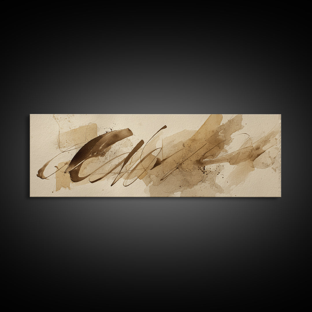 Monochrome Brush Alphabet Fragments as Abstract Texture Canvas Print, Calligraphy Art, Unique Wall Art, Living Room Decor, CAL-3x1-29