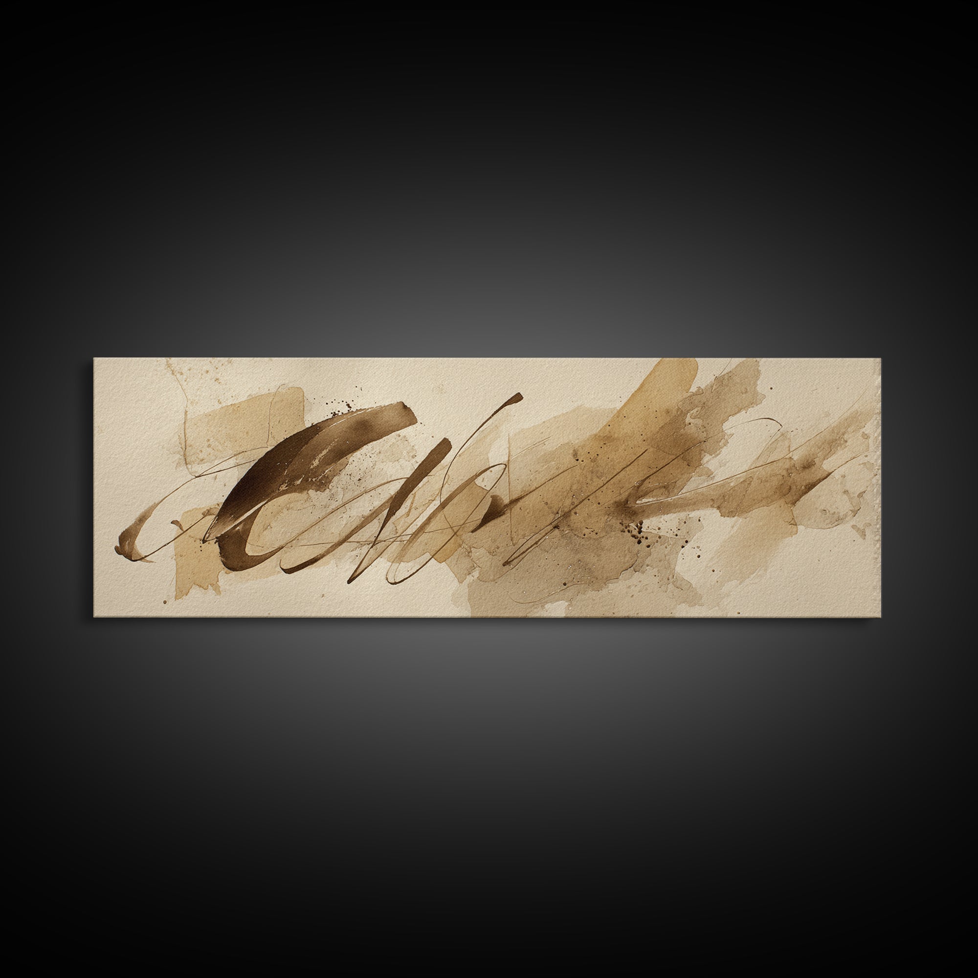 Monochrome Brush Alphabet Fragments as Abstract Texture Canvas Print, Calligraphy Art, Unique Wall Art, Living Room Decor, CAL-3x1-29