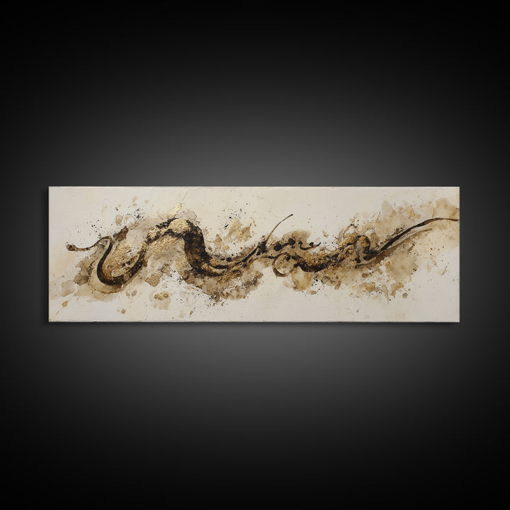 Gold Leaf Calligraphic Spiral on Plaster Surface Canvas Print, Calligraphy Art, Wall Art, Living Room Decor, Watercolor Art, CAL-3x1-30