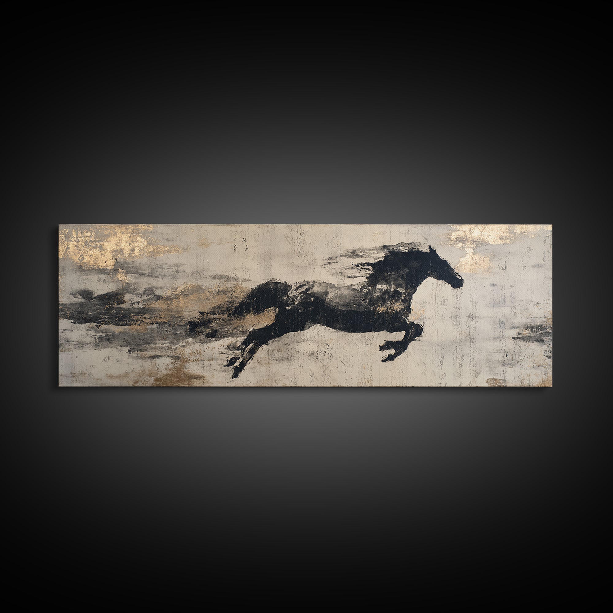 Calligraphic Horse Silhouette Made from One Line Canvas Print, Calligraphy Art, Modern Wall Art, Living Room Decor, Script, CAL-3x1-33