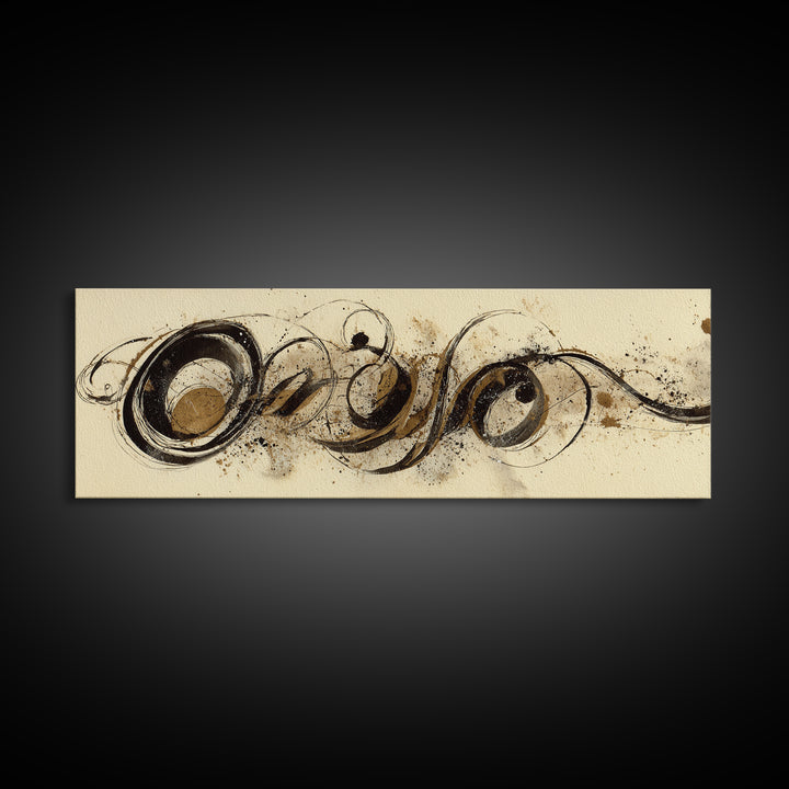 Baroque Scrollwork Made from Looping Pen Strokes Canvas Print, Calligraphy Art, Minimalist Wall Art, Living Room Decor, Script, CAL-3x1-4