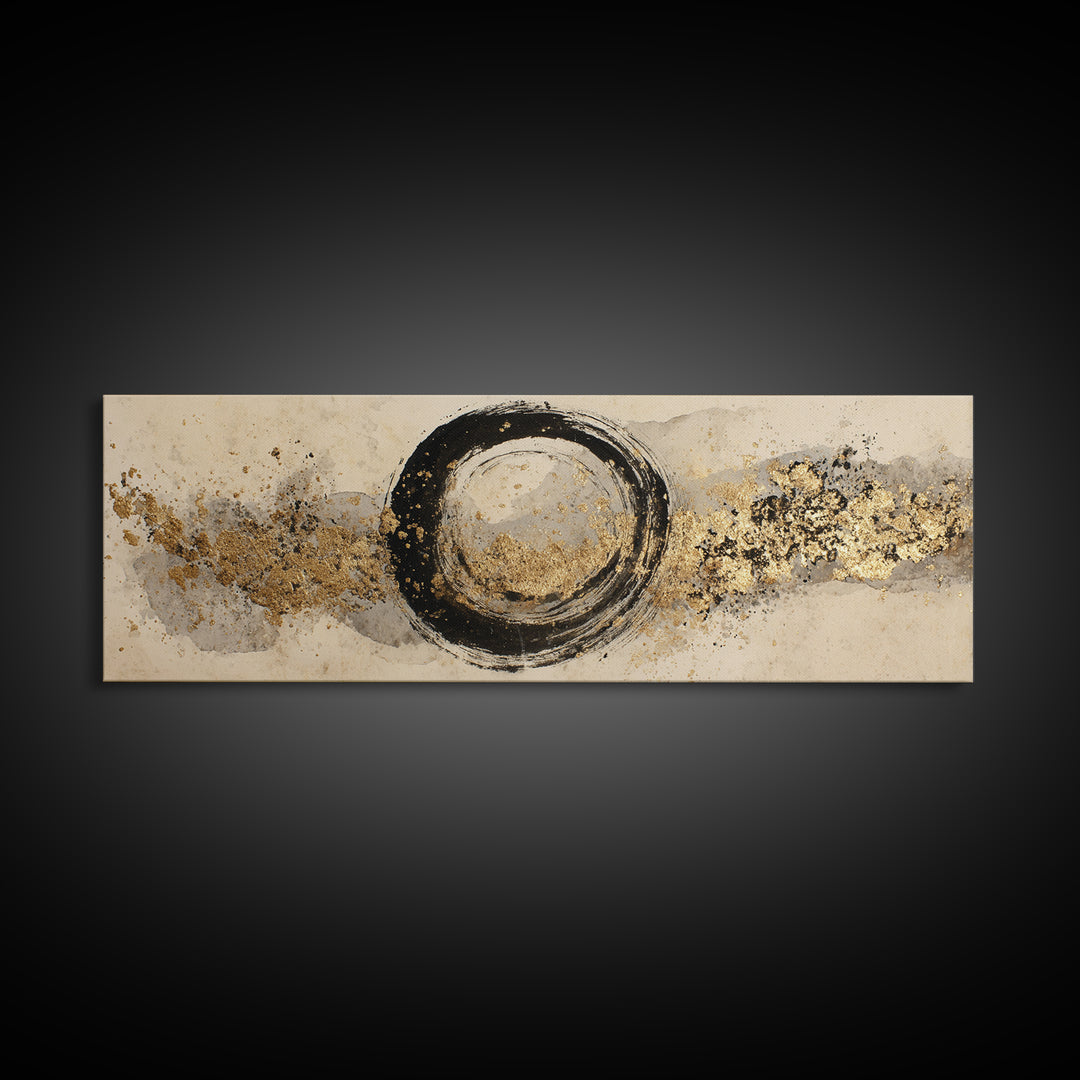 Japanese Brush Mark Circle Framed Canvas Print, Calligraphy Art, Neutral Decor, Living Room Decor, Fine Art, Script, Wall Art, CAL-3x1-44