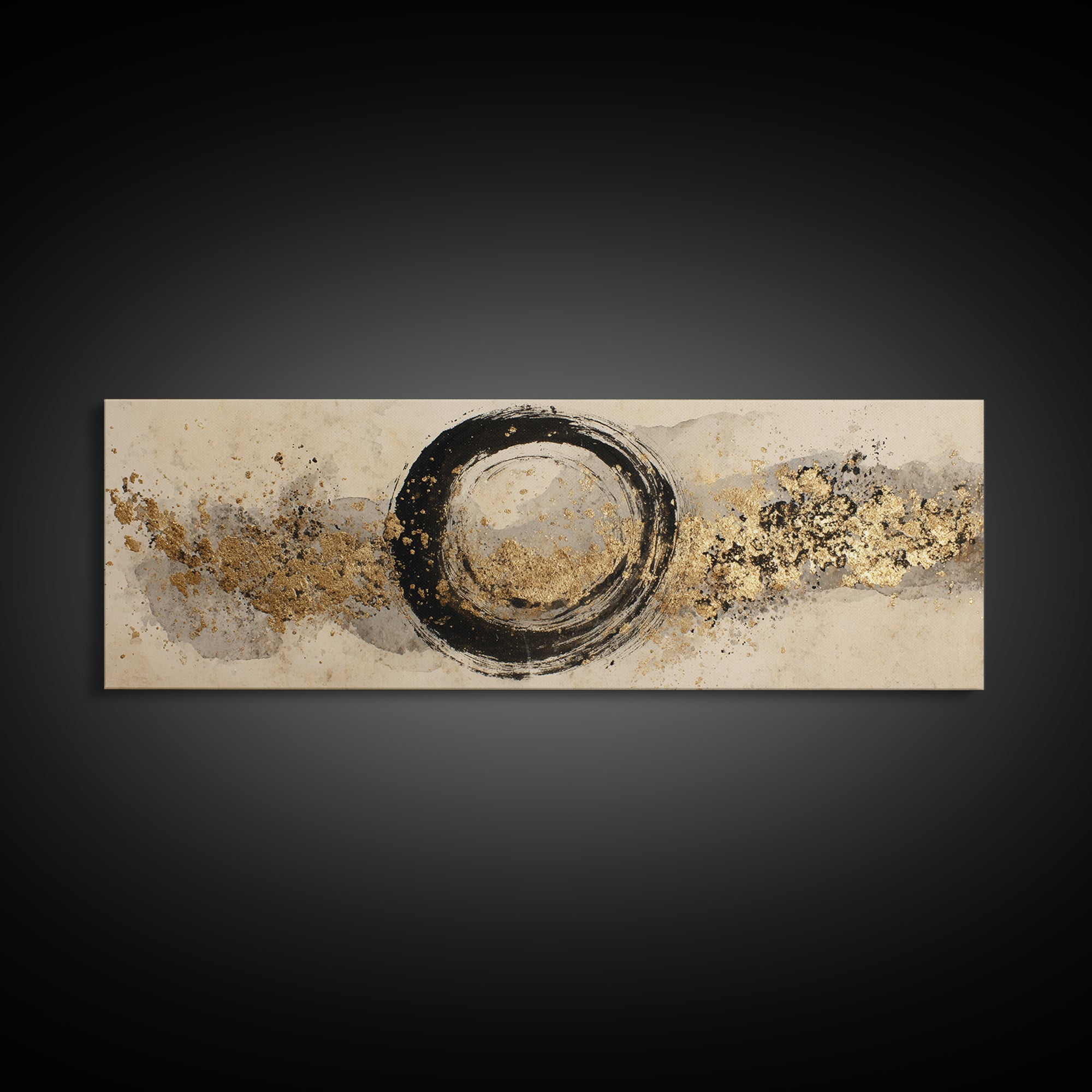 Japanese Brush Mark Circle Framed Canvas Print, Calligraphy Art, Neutral Decor, Living Room Decor, Fine Art, Script, Wall Art, CAL-3x1-44
