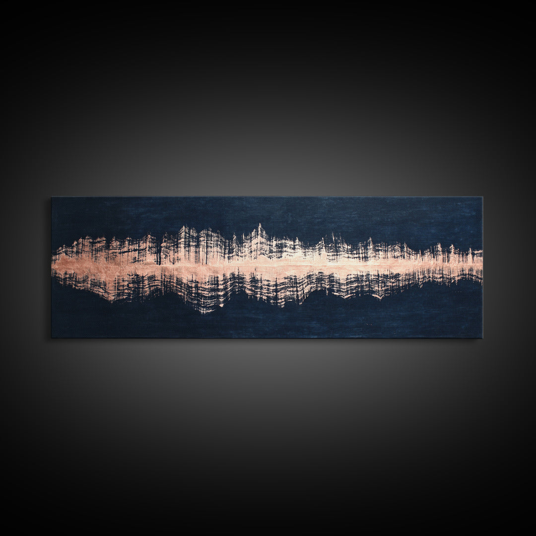 Layered Copper Ink Strokes on Dark Navy Canvas Print, Calligraphy Art, Modern Wall Art, Living Room Decor, Fine Art, Script, CAL-3x1-46