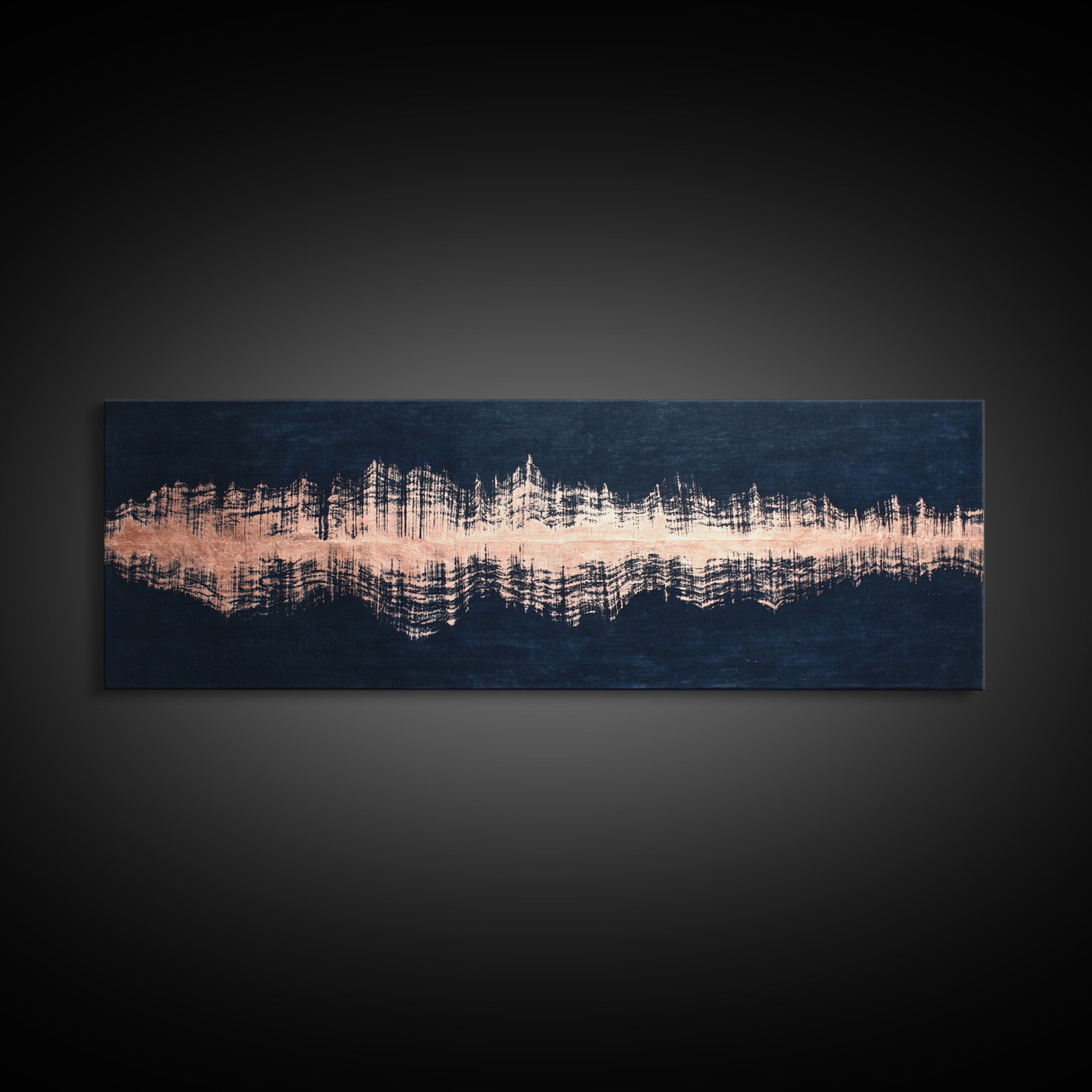 Layered Copper Ink Strokes on Dark Navy Canvas Print, Calligraphy Art, Modern Wall Art, Living Room Decor, Fine Art, Script, CAL-3x1-46