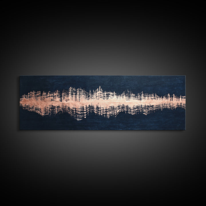 Layered Copper Ink Strokes on Dark Navy Canvas Print, Calligraphy Art, Modern Wall Art, Living Room Decor, Fine Art, Script, CAL-3x1-46