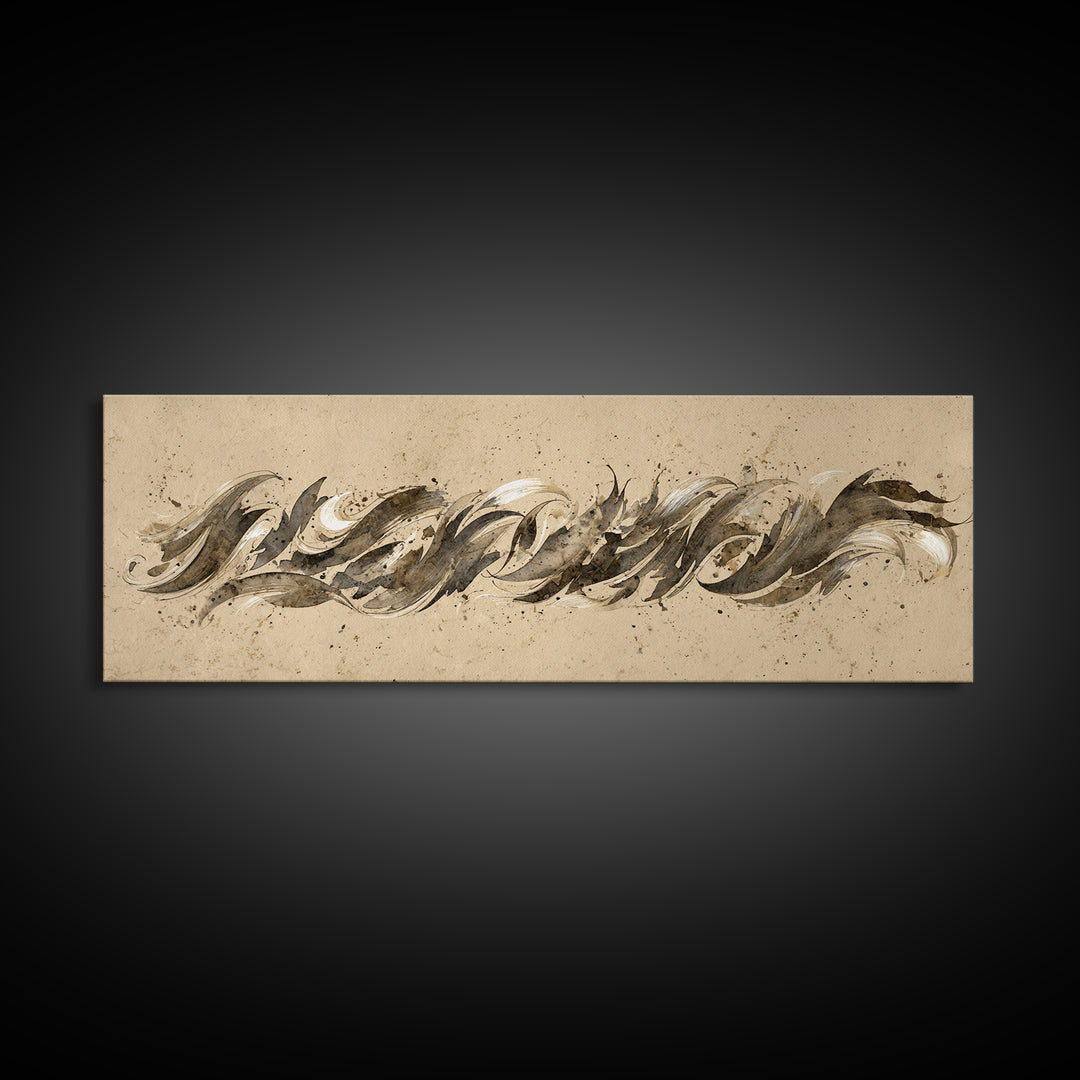 Calligraphic Bird Shape Formed from Flowing Lines Canvas Print, Calligraphy Art, Art Print, Living Room Decor, Fine Art, Script, CAL-3x1-48