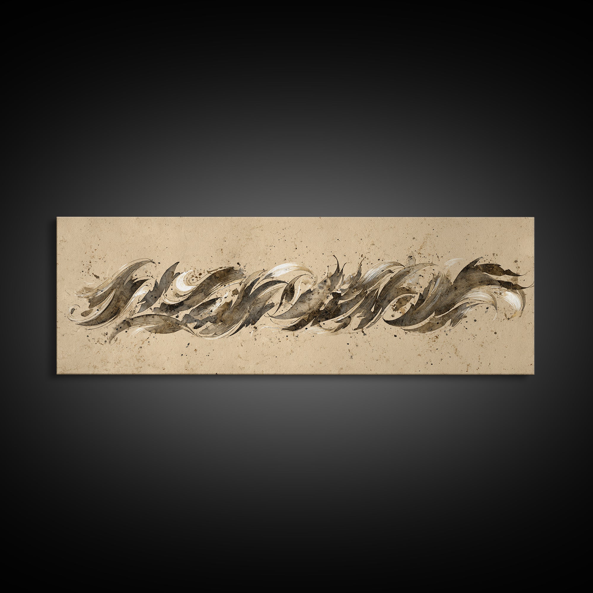 Calligraphic Bird Shape Formed from Flowing Lines Canvas Print, Calligraphy Art, Art Print, Living Room Decor, Fine Art, Script, CAL-3x1-48