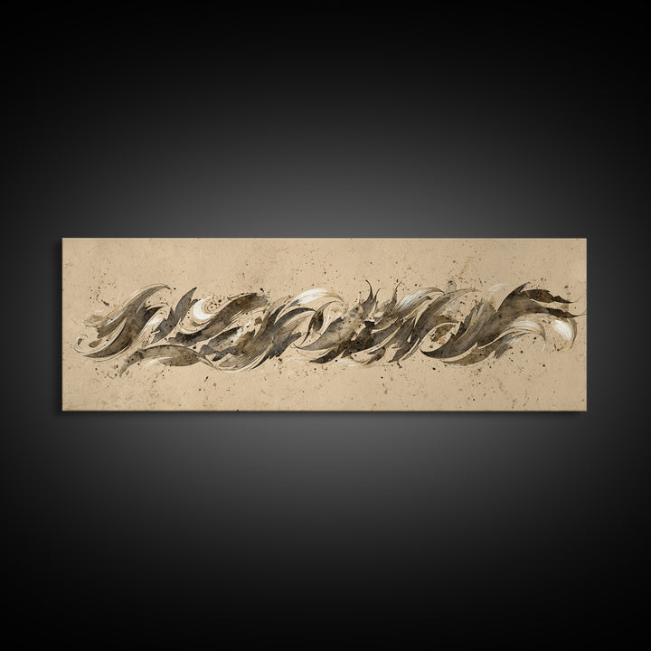 Calligraphic Bird Shape Formed from Flowing Lines Canvas Print, Calligraphy Art, Art Print, Living Room Decor, Fine Art, Script, CAL-3x1-48