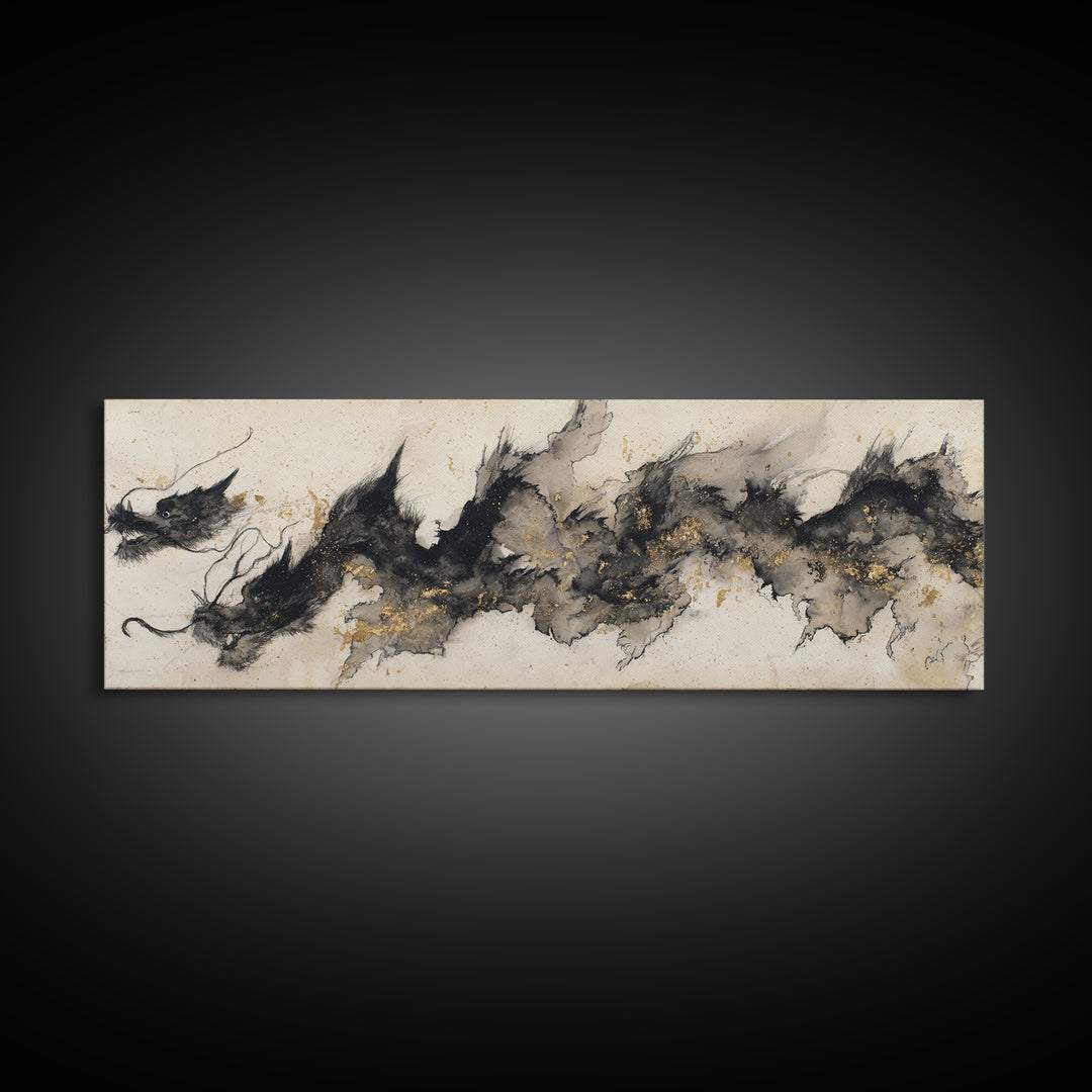 Ink Wash Dragon Curve Canvas Print, Calligraphy Art, Custom Art, Living Room Decor, Script, Neutral Decor, Modern Decor, CAL-3x1-49