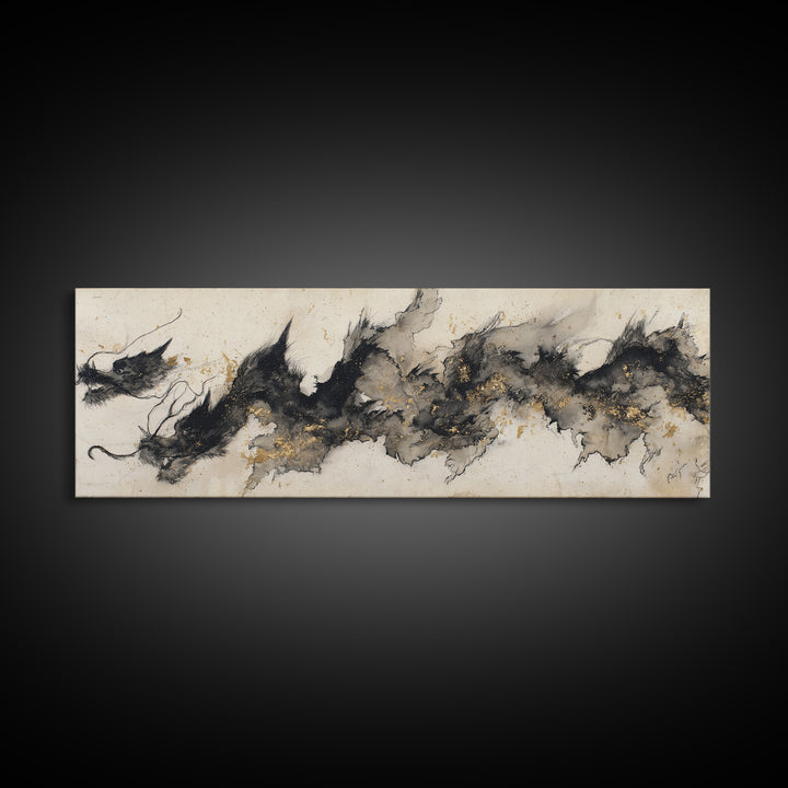 Ink Wash Dragon Curve Canvas Print, Calligraphy Art, Custom Art, Living Room Decor, Script, Neutral Decor, Modern Decor, CAL-3x1-49