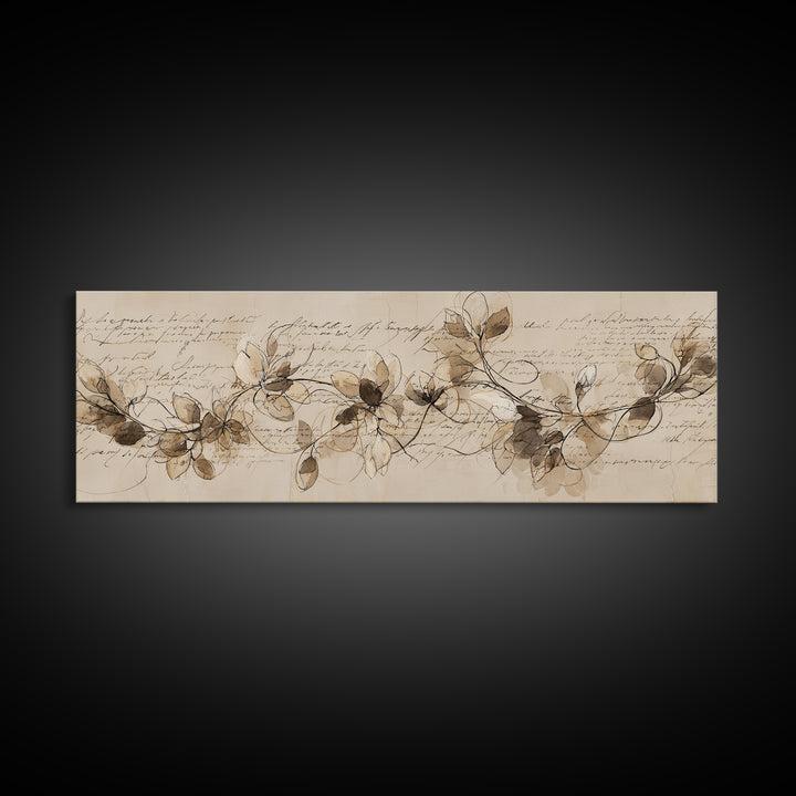 Floral Vine Created from Graceful Script Like Framed Canvas Print, Calligraphy Art, Living Room Decor, Oil Painting, Script, CAL-3x1-51