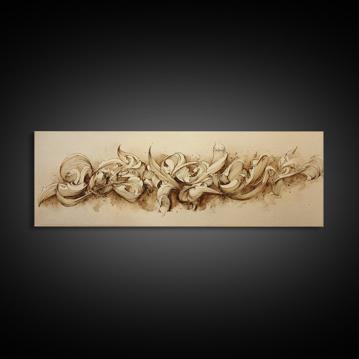 Baroque Scrollwork Made from Looping Pen Strokes Framed Canvas Print, Calligraphy Art, Room Decor, Living Room Decor, Script, CAL-3x1-52