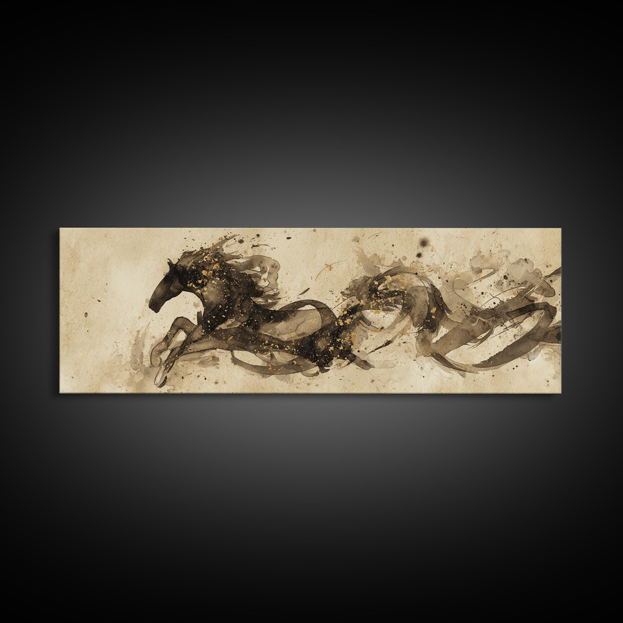 Calligraphic Horse Silhouette Made from One Line Framed Canvas Print, Calligraphy Art, Modern Art, Living Room Decor, Script, CAL-3x1-57