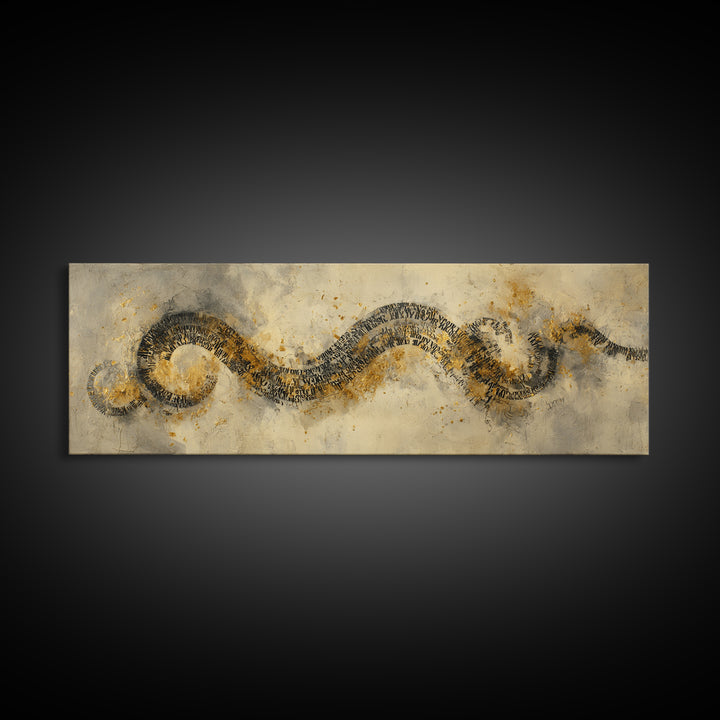 Gold Leaf Calligraphic Spiral on Plaster Surface Canvas Print, Calligraphy Art, Modern Art, Living Room Decor, Fine Art, Script, CAL-3x1-6