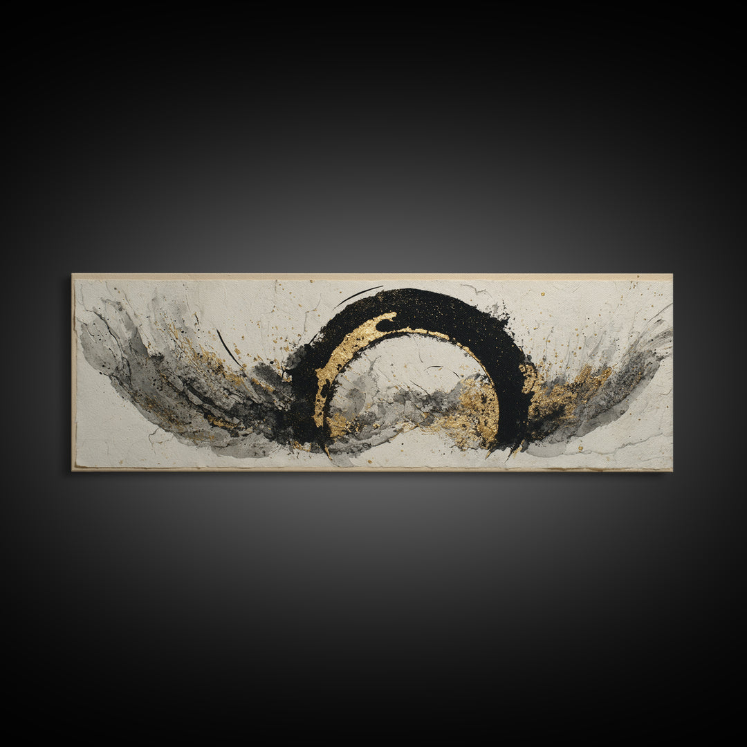 Crescent Moon Made from Elegant Ink Swashes Canvas Print, Calligraphy Art, Minimalist Wall Art, Living Room Decor, Script, CAL-3x1-61