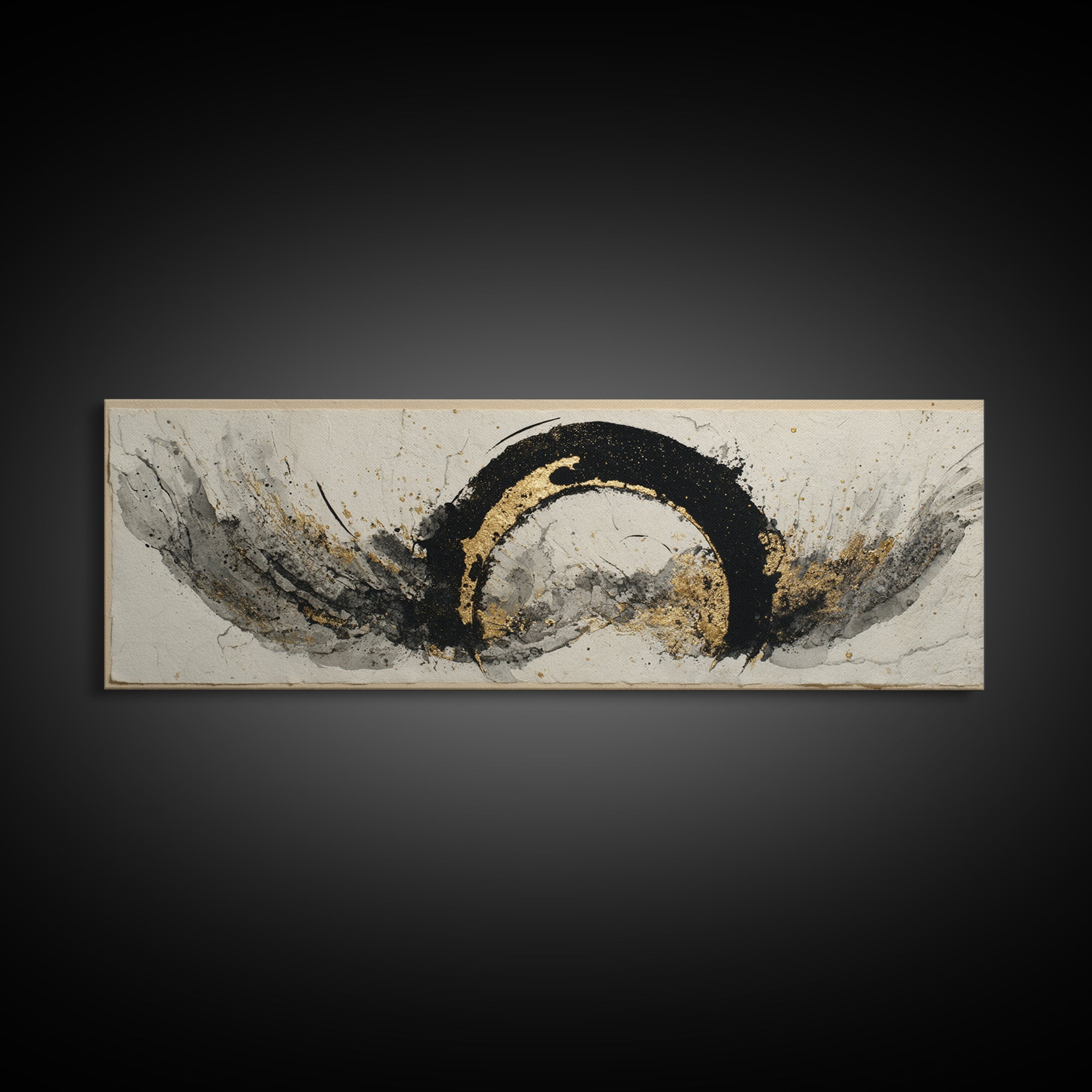 Crescent Moon Made from Elegant Ink Swashes Canvas Print, Calligraphy Art, Minimalist Wall Art, Living Room Decor, Script, CAL-3x1-61