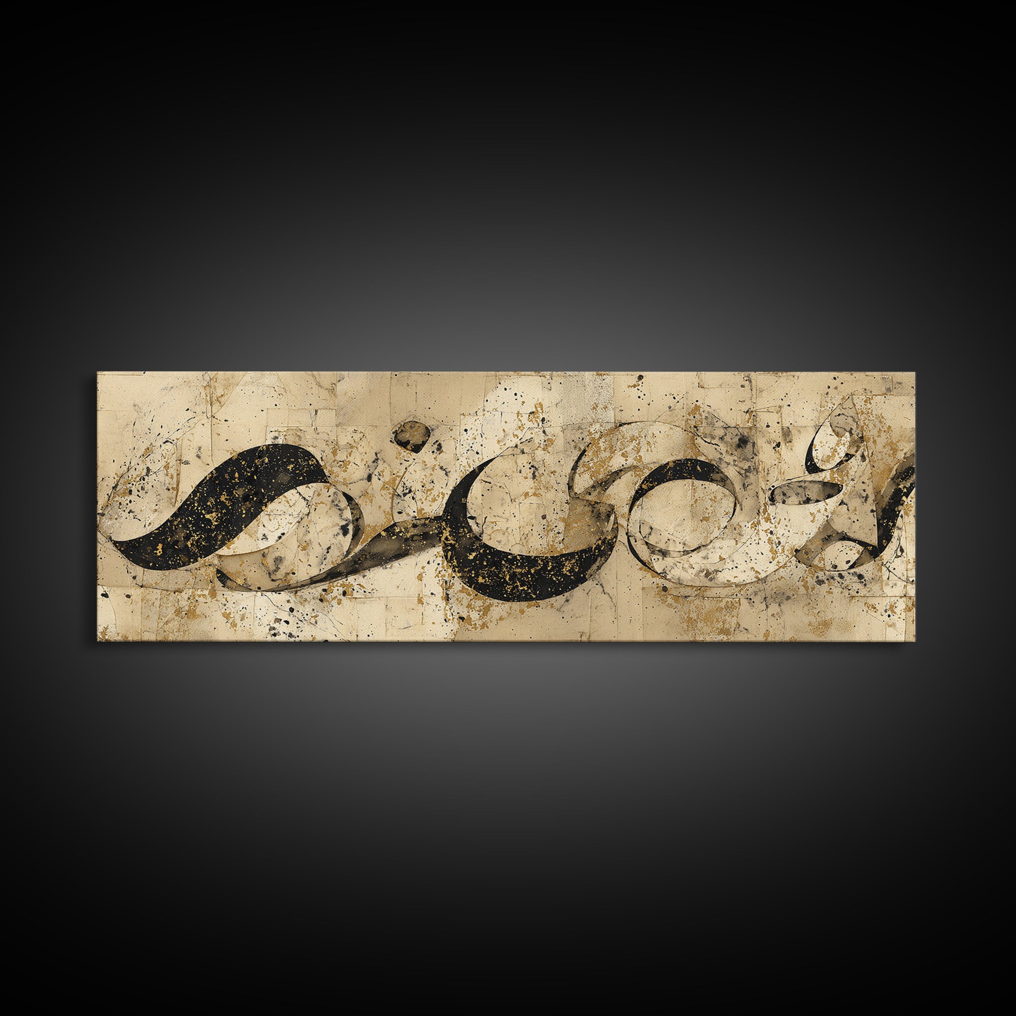 Arabic Ornamental Curves as Non Readable Art Framed Canvas Print, Calligraphy Art, Printable, Living Room Decor, Script, CAL-3x1-67