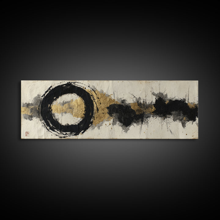 Japanese Brush Mark Circle Framed Canvas Print, Calligraphy Art, Contemporary Art, Living Room Decor, Fine Art, Script, CAL-3x1-68