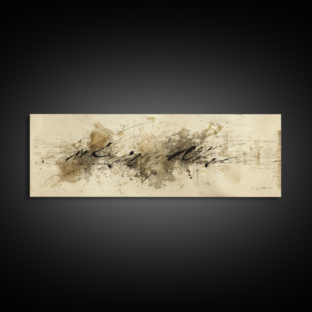 Romantic Handwritten Marks Without Readable Words Canvas Print, Calligraphy Art, Neutral Decor, Living Room Decor, Script, CAL-3x1-7