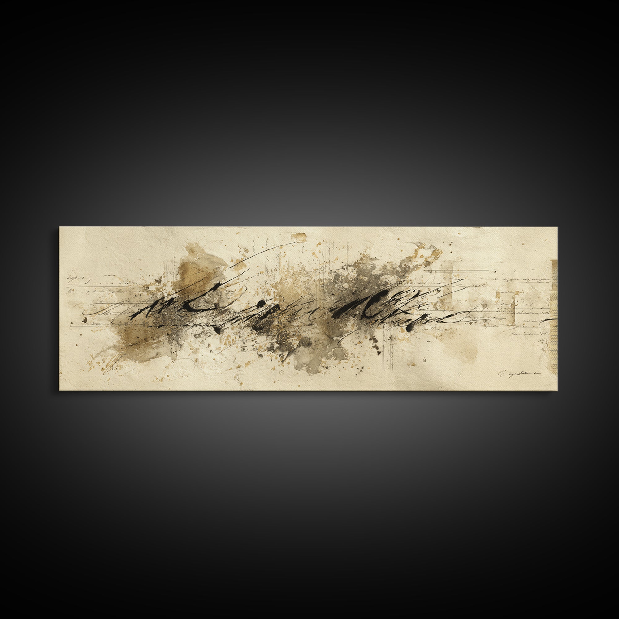 Romantic Handwritten Marks Without Readable Words Canvas Print, Calligraphy Art, Neutral Decor, Living Room Decor, Script, CAL-3x1-7