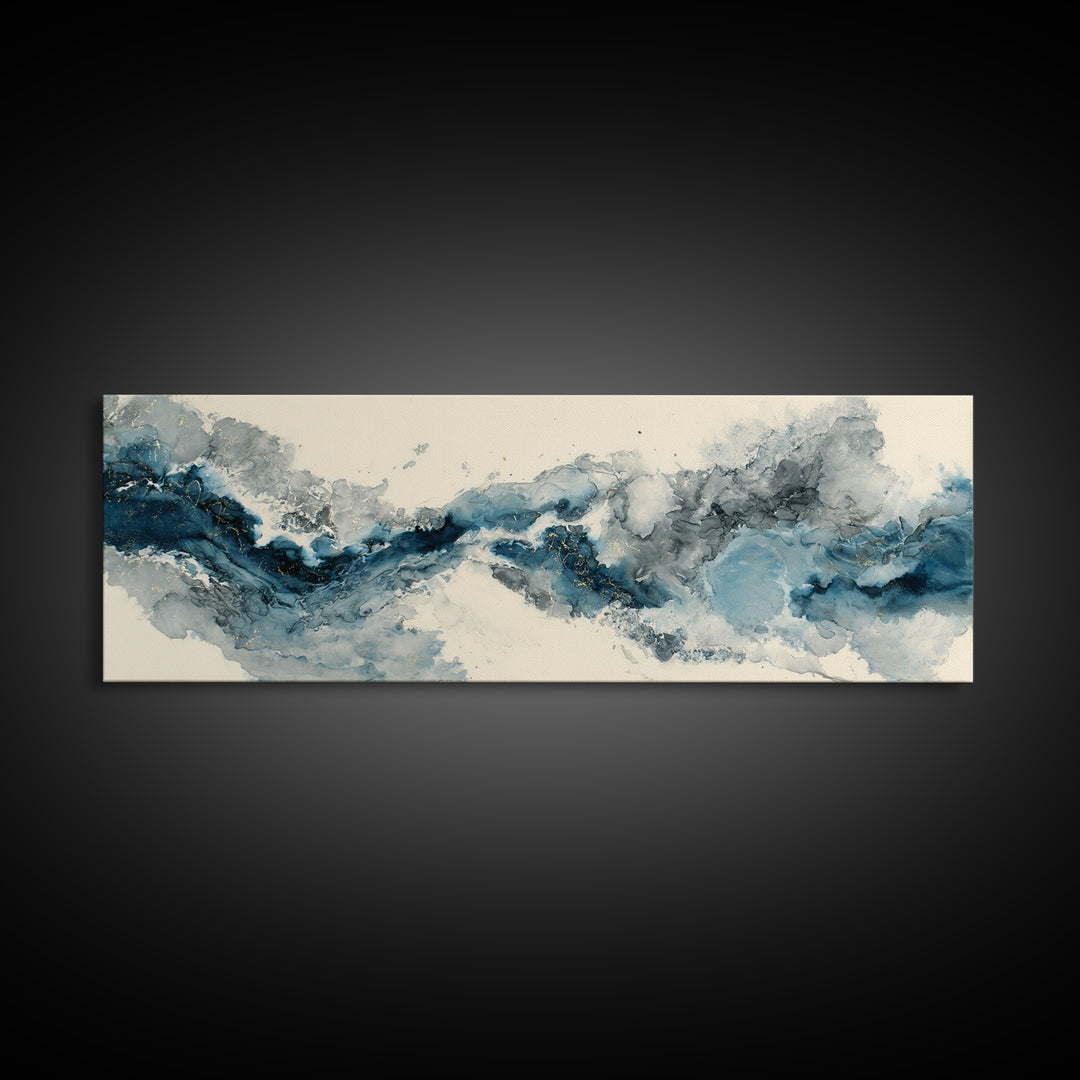 Modern Calligraphy Wave Framed Canvas Print, Calligraphy Art, Japanese Art, Living Room Decor, Fine Art, Script, Quote Wall Art, CAL-3x1-74