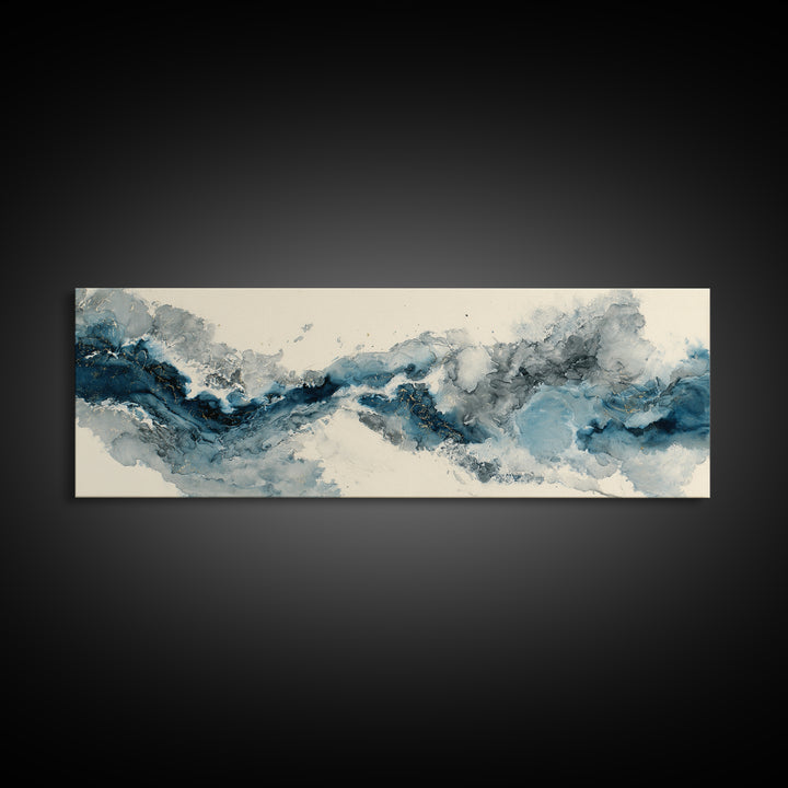 Modern Calligraphy Wave Framed Canvas Print, Calligraphy Art, Japanese Art, Living Room Decor, Fine Art, Script, Quote Wall Art, CAL-3x1-74