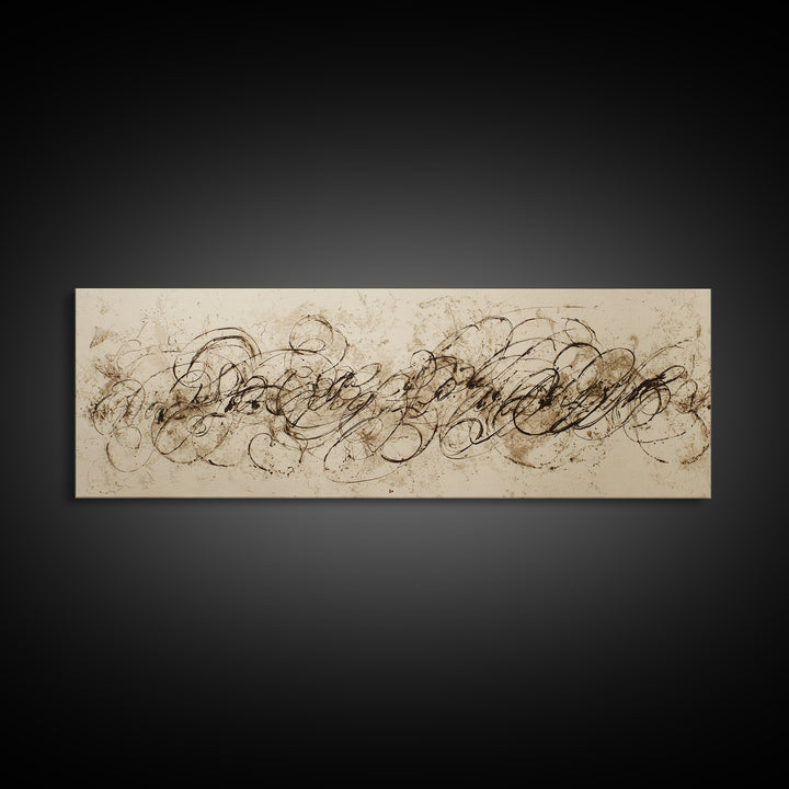 Baroque Scrollwork Made from Looping Pen Strokes Canvas Print, Calligraphy Art, Home Decor, Living Room Decor, Fine Art, Script, CAL-3x1-76