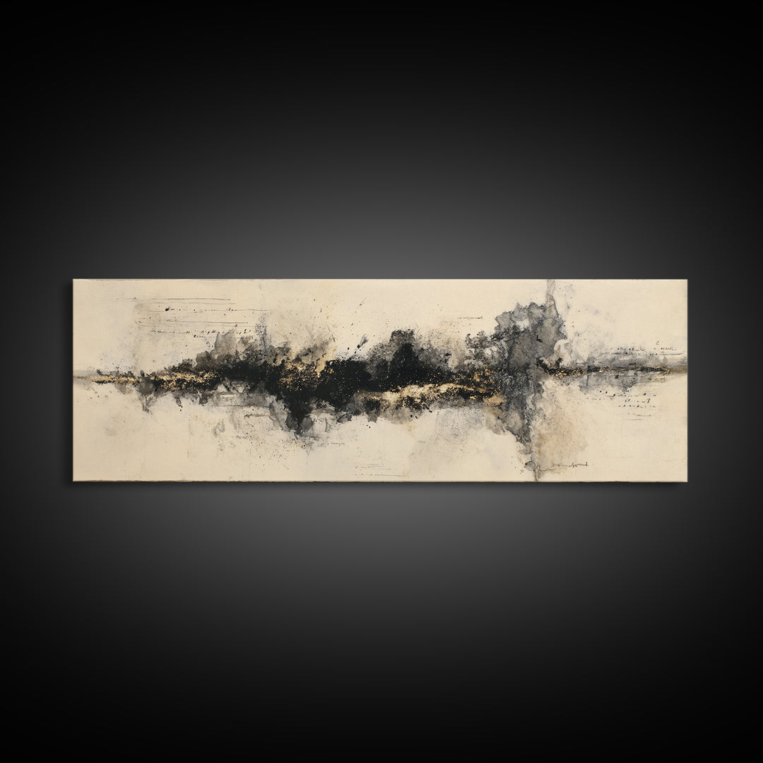 Monochrome Brush Alphabet Fragments as Abstract Texture Canvas Print, Calligraphy Art, Watercolor Art, Living Room Decor, CAL-3x1-77