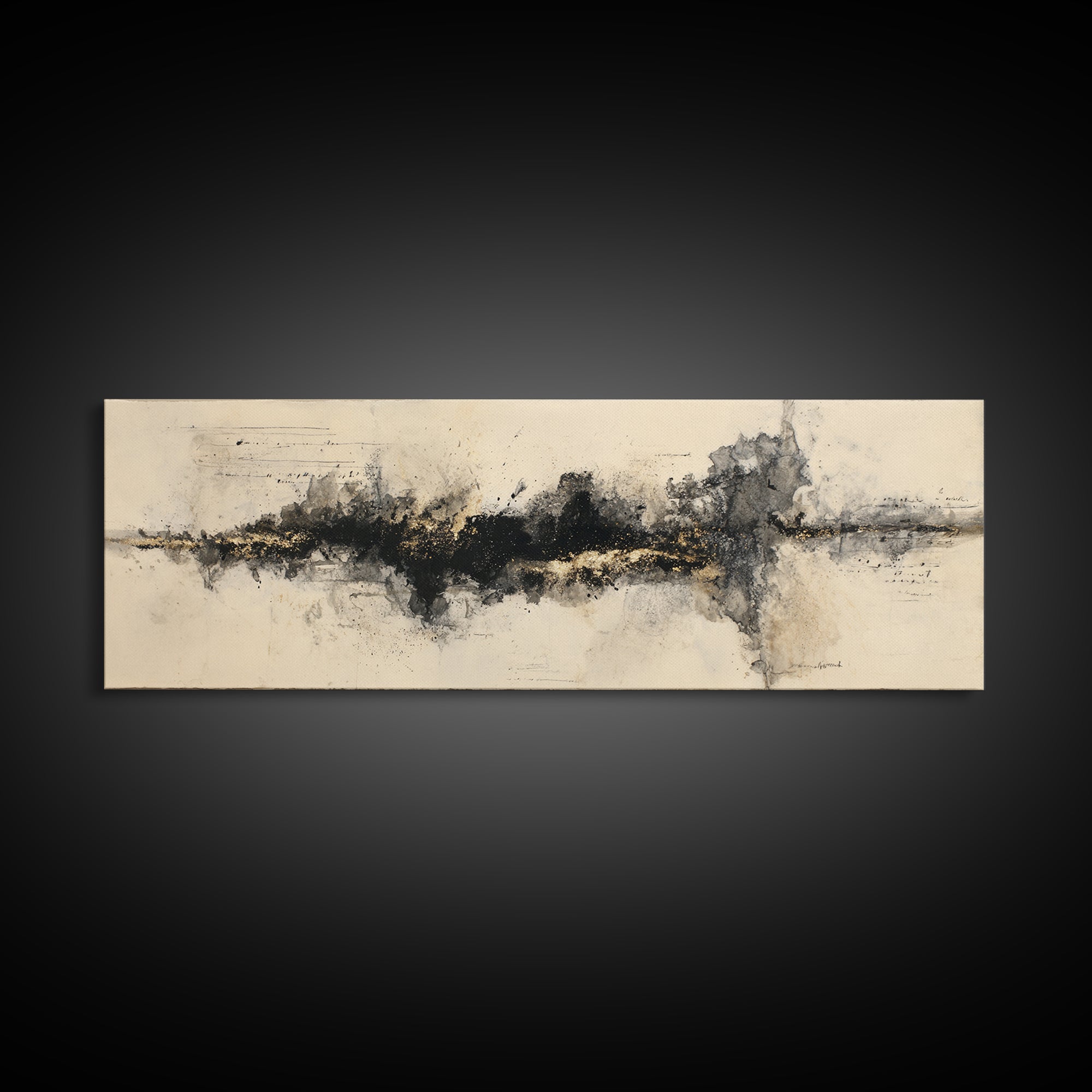 Monochrome Brush Alphabet Fragments as Abstract Texture Canvas Print, Calligraphy Art, Watercolor Art, Living Room Decor, CAL-3x1-77