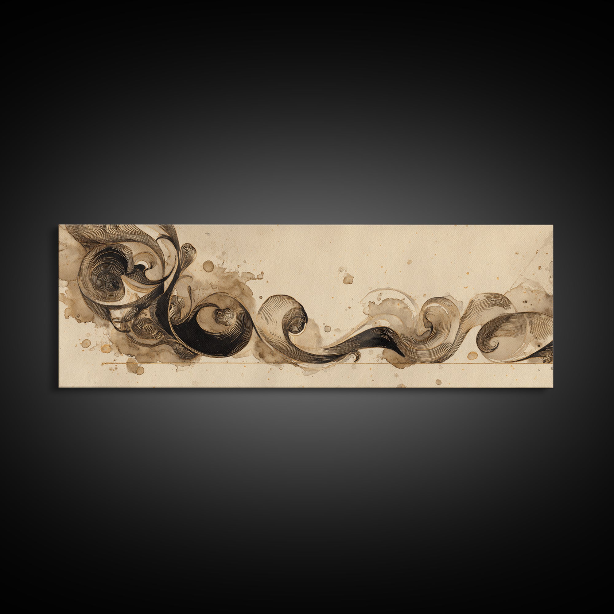 Ornamental Frame of Flourished Pen Curves Framed Canvas Print, Calligraphy Art, Calligraphy, Living Room Decor, Script, CAL-3x1-82