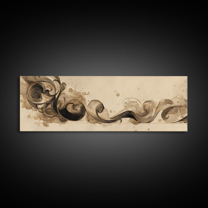 Ornamental Frame of Flourished Pen Curves Framed Canvas Print, Calligraphy Art, Calligraphy, Living Room Decor, Script, CAL-3x1-82