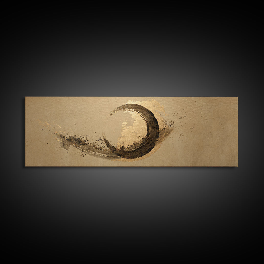 Crescent Moon Made from Elegant Ink Swashes Canvas Print, Calligraphy Art, Minimalist Wall Art, Living Room Decor, Script, CAL-3x1-85