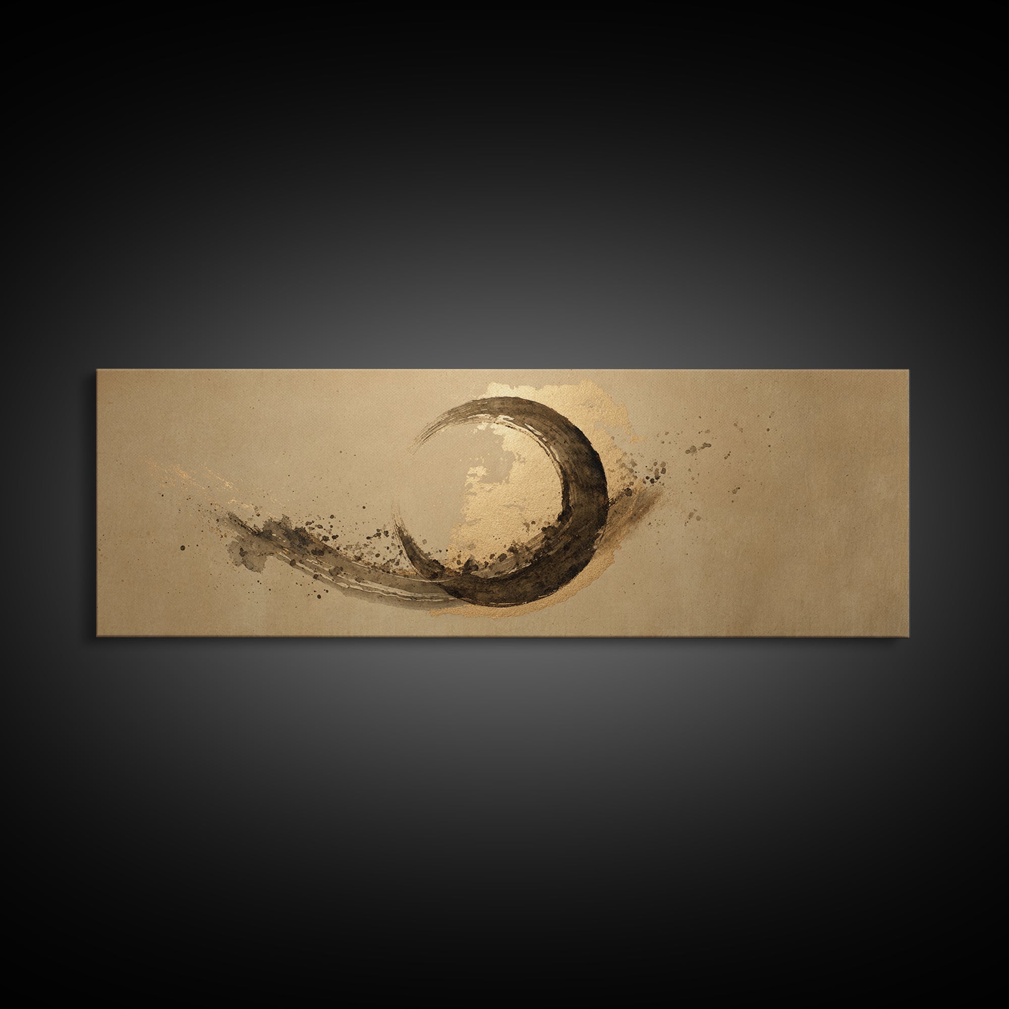 Crescent Moon Made from Elegant Ink Swashes Canvas Print, Calligraphy Art, Minimalist Wall Art, Living Room Decor, Script, CAL-3x1-85