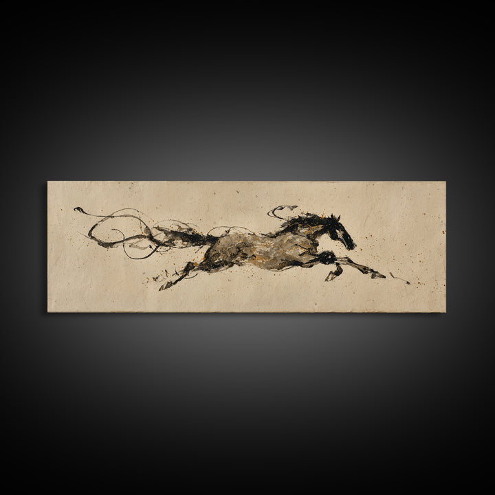 Calligraphic Horse Silhouette Made from One Line Framed Canvas Print, Calligraphy Art, Wallart, Living Room Decor, Script, CAL-3x1-9