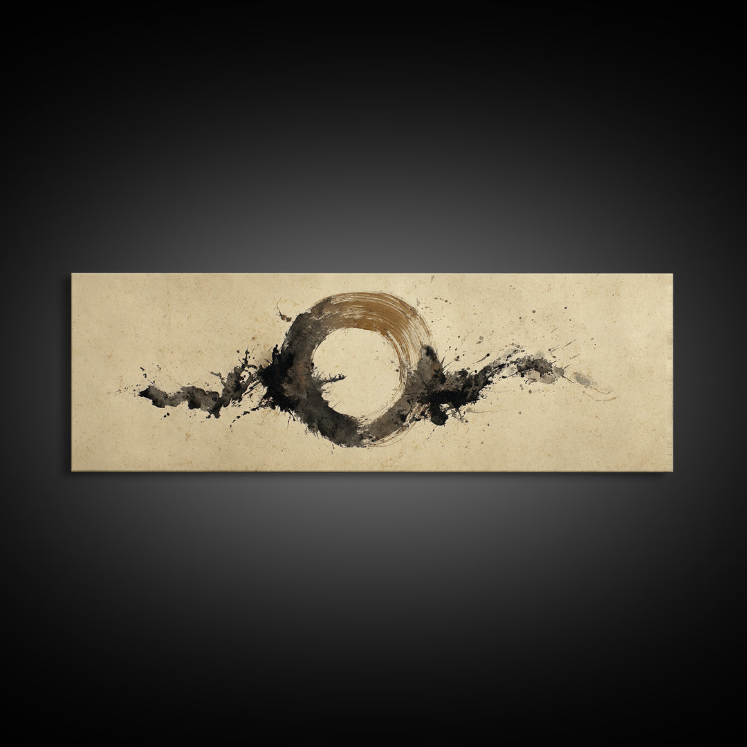 Japanese Brush Mark Circle Canvas Print, Calligraphy Art, Digital Prints, Living Room Decor, Script, Living Room Wall Art, CAL-3x1-92