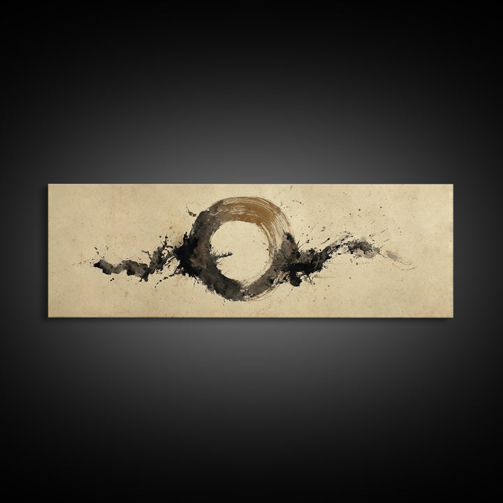 Japanese Brush Mark Circle Canvas Print, Calligraphy Art, Digital Prints, Living Room Decor, Script, Living Room Wall Art, CAL-3x1-92