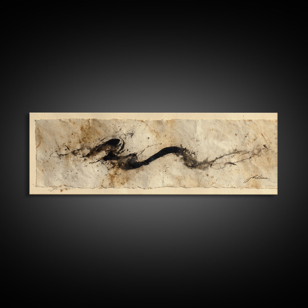 Minimal Black Calligraphy Rhythm Canvas Print, Calligraphy Art, Textured Painting, Living Room Decor, Fine Art, Script, CAL-3x1-95