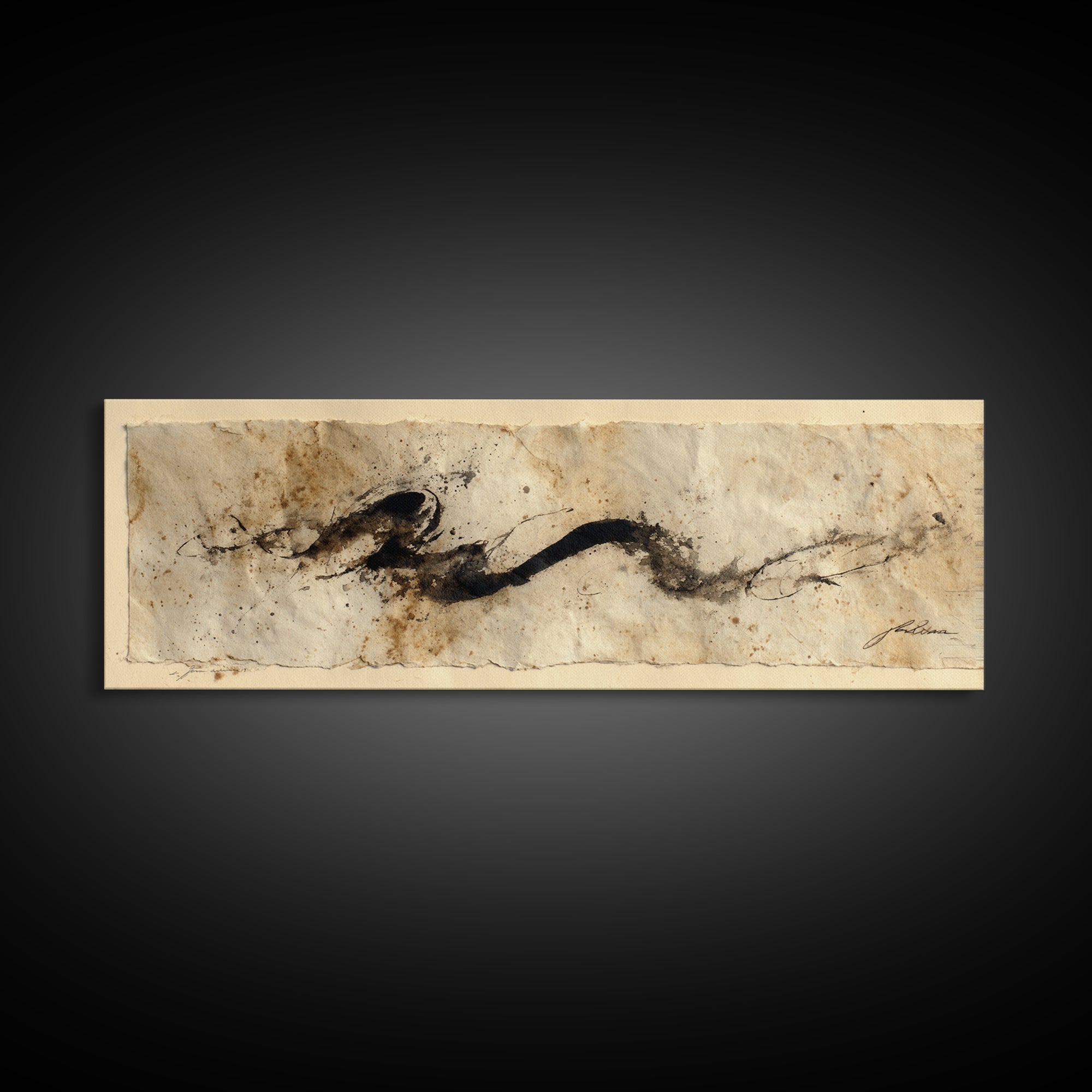 Minimal Black Calligraphy Rhythm Canvas Print, Calligraphy Art, Textured Painting, Living Room Decor, Fine Art, Script, CAL-3x1-95