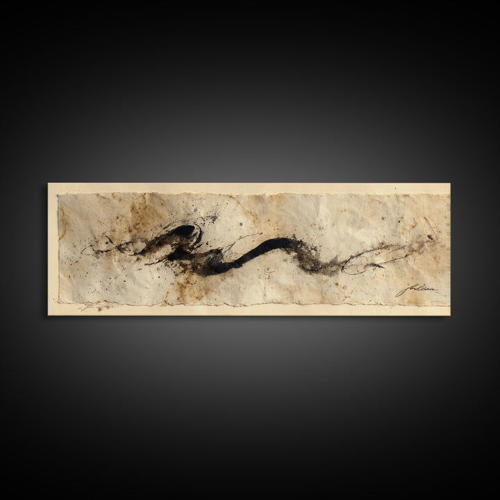 Minimal Black Calligraphy Rhythm Canvas Print, Calligraphy Art, Textured Painting, Living Room Decor, Fine Art, Script, CAL-3x1-95