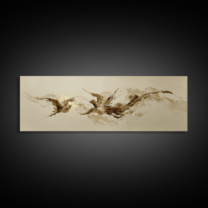 Calligraphic Bird Shape Formed from Flowing Lines Canvas Print, Calligraphy Art, Neutral Decor, Living Room Decor, Script, CAL-3x1-96